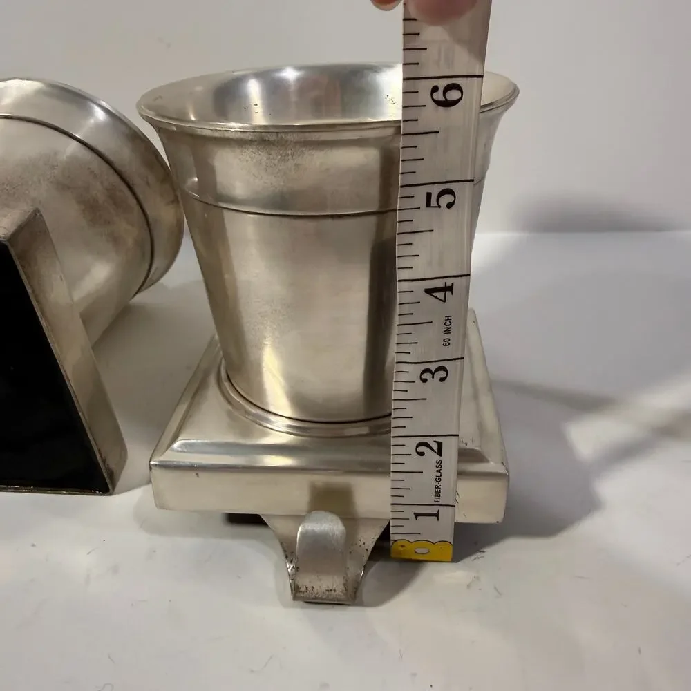 Restoration Hardware Silver Cachepot Holiday Topiary Base Stocking Holder Hook 2
